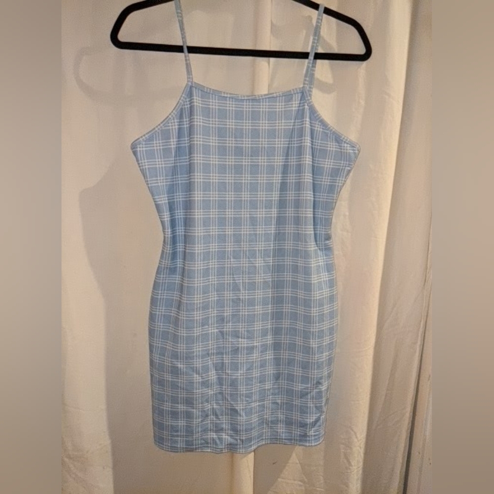 SHEIN Light Blue Plaid Dress Size 9/10